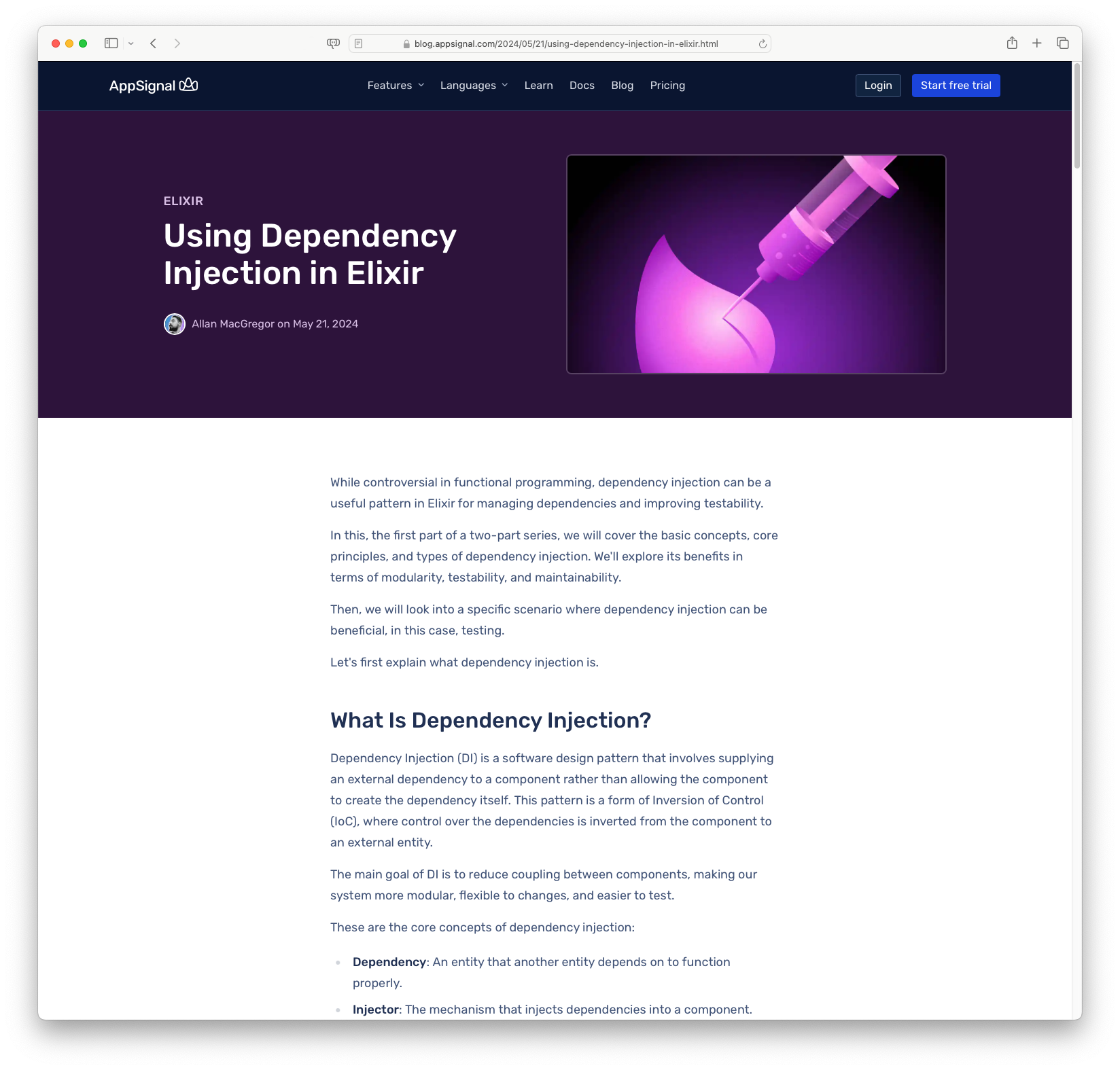 Using Dependency Injection in Elixir (appsignal.com)