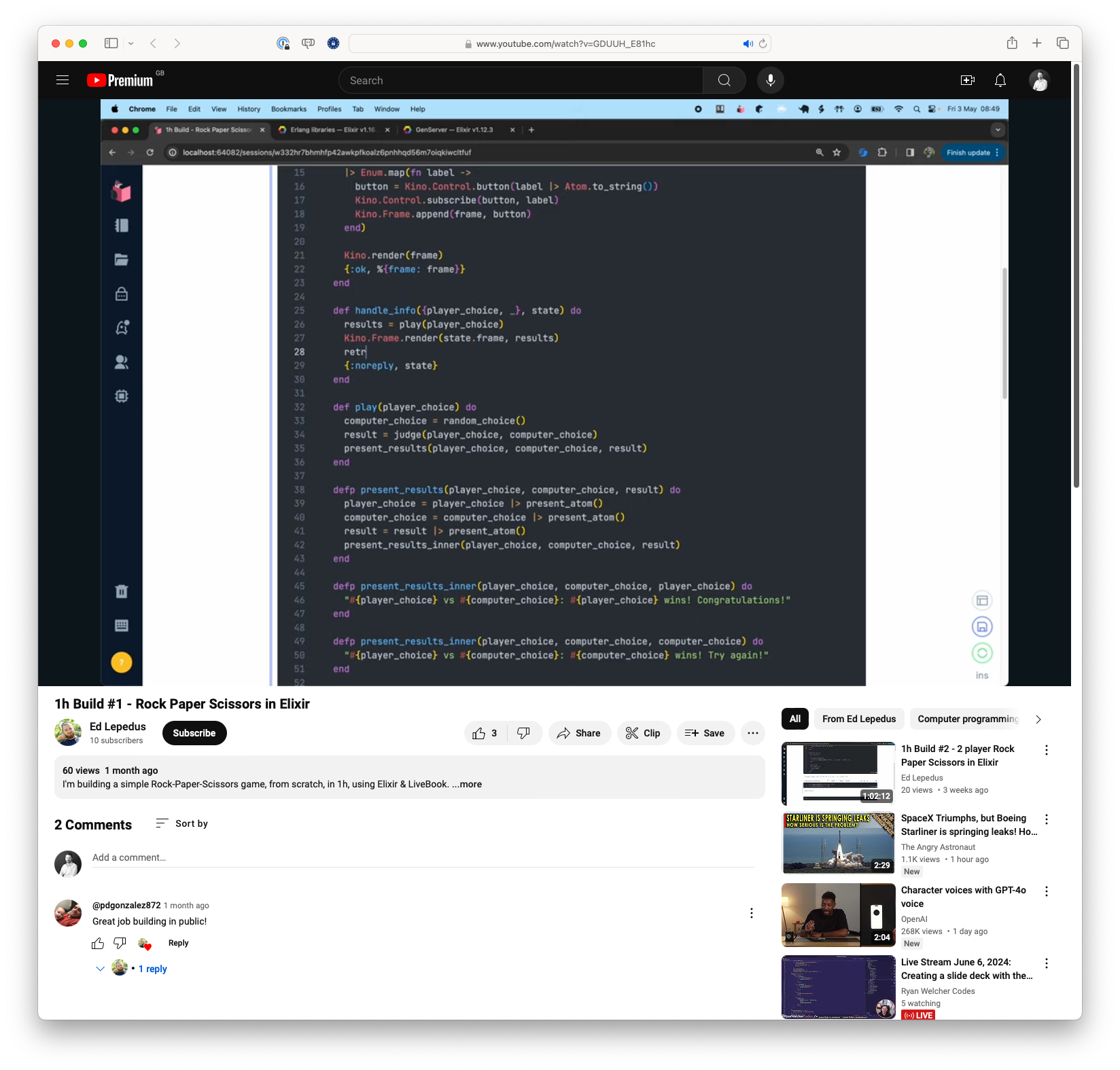 1h Build #1 - Rock Paper Scissors in Elixir (youtube.com)