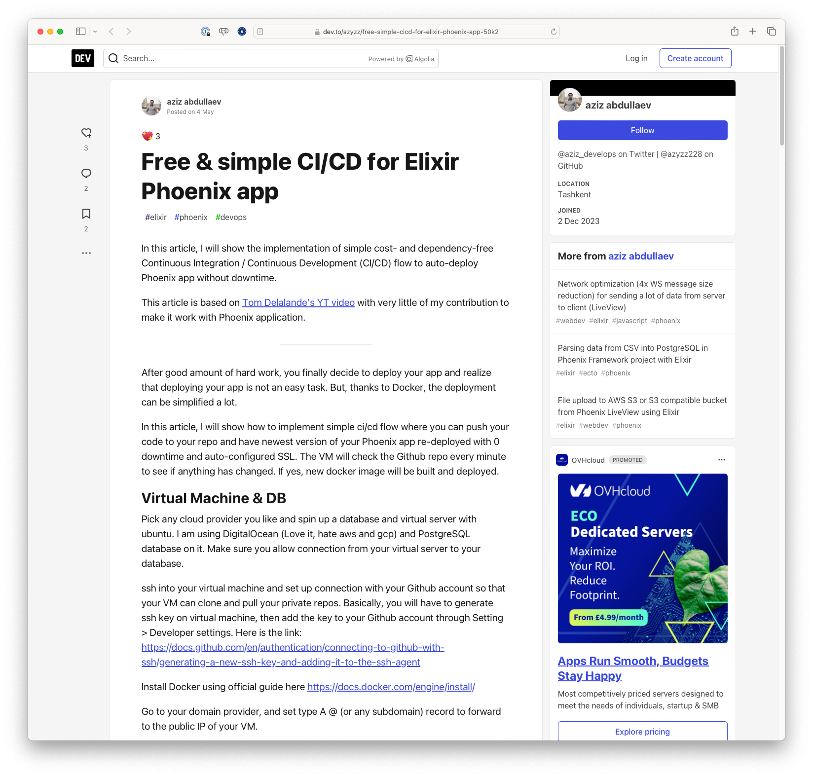 Free & simple CI/CD for Elixir Phoenix app (dev.to)