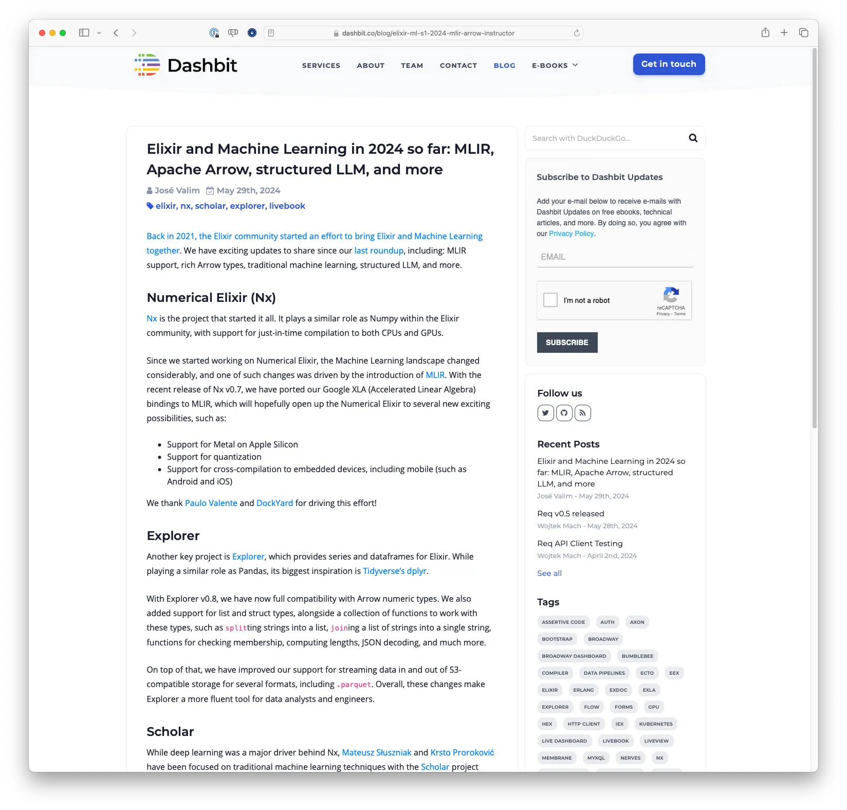 Elixir and Machine Learning in 2024 so far - MLIR, Apache Arrow, structured LLM, and more (dashbit.co)