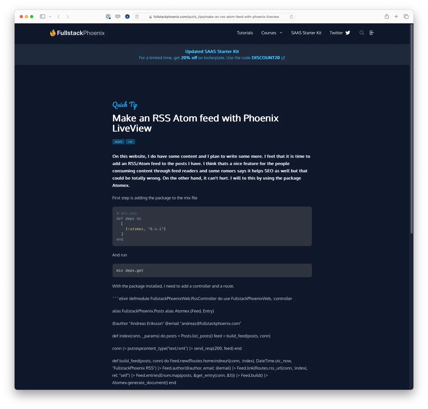 Quick Tip: Make an RSS Atom feed with Phoenix LiveView