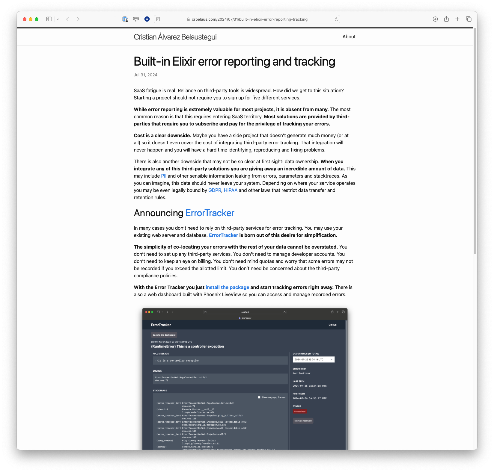 Built-in Elixir Error Reporting and Tracking