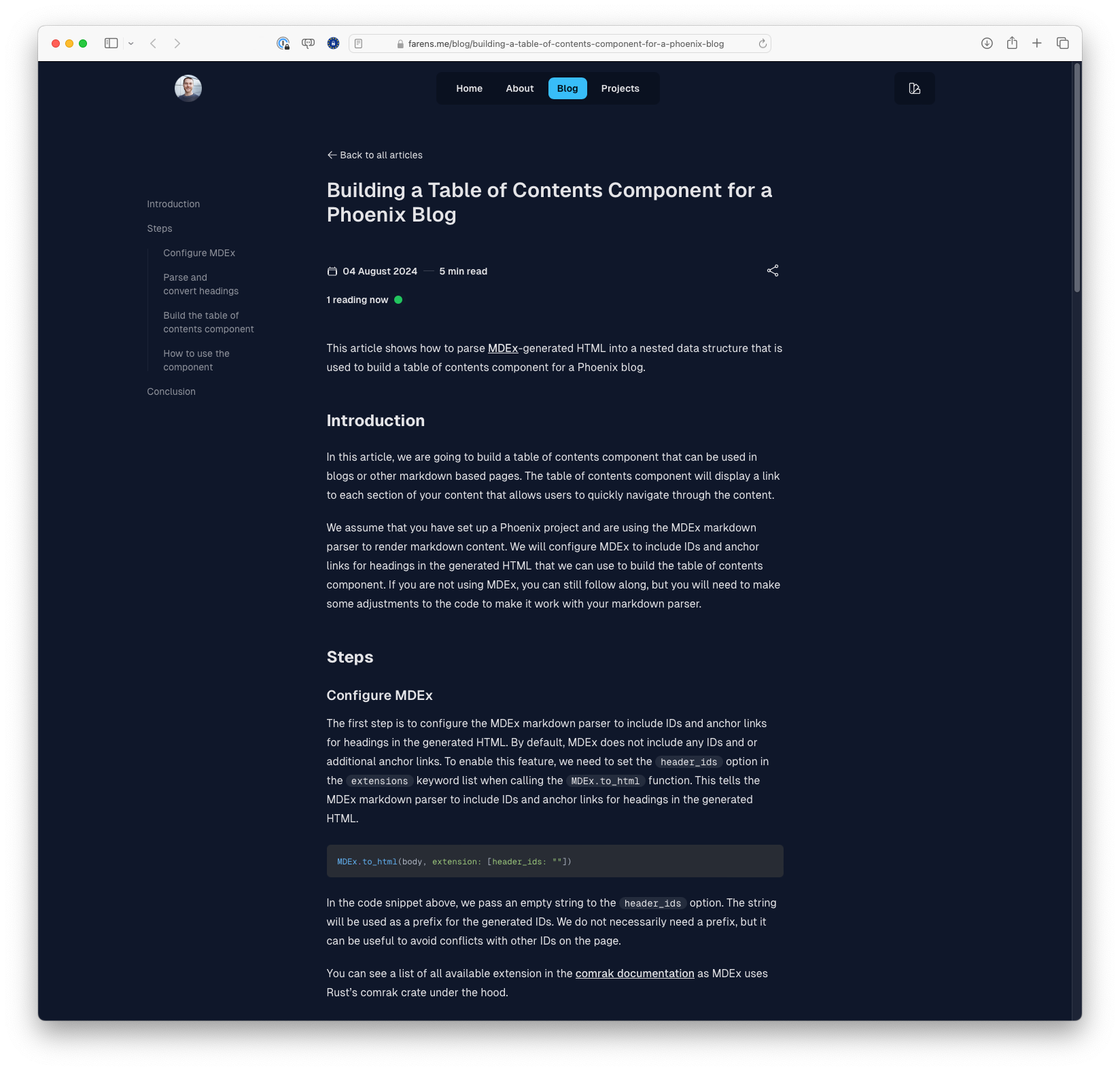 Building a Table of Contents Component for a Phoenix Blog
