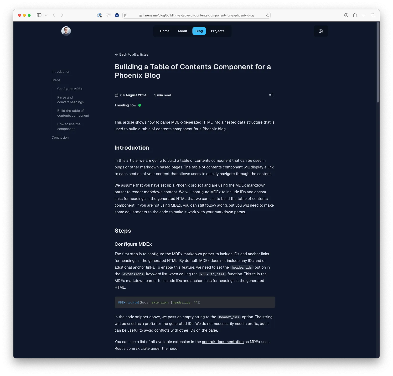 Building a Table of Contents Component for a Phoenix Blog