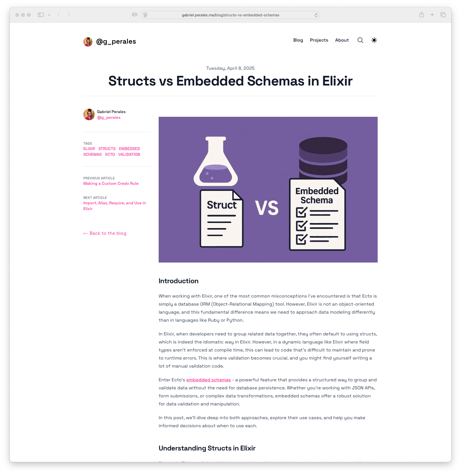 Structs vs Embedded Schemas in Elixir