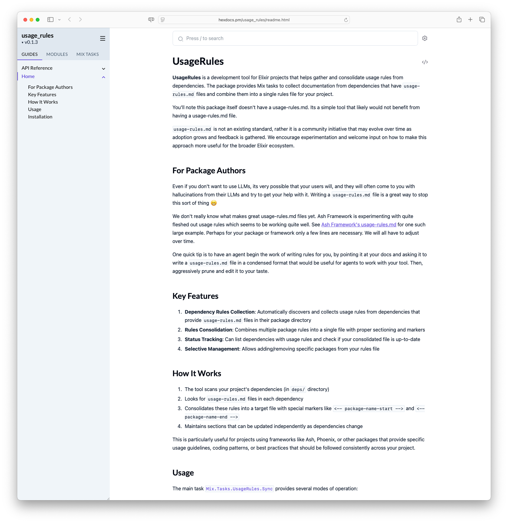 UsageRules: A Development Tool for Elixir Projects