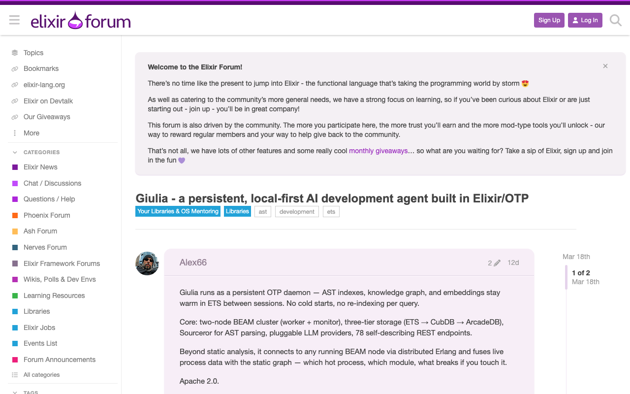 Giulia - a persistent, local-first AI development agent built in Elixir/OTP - Libraries