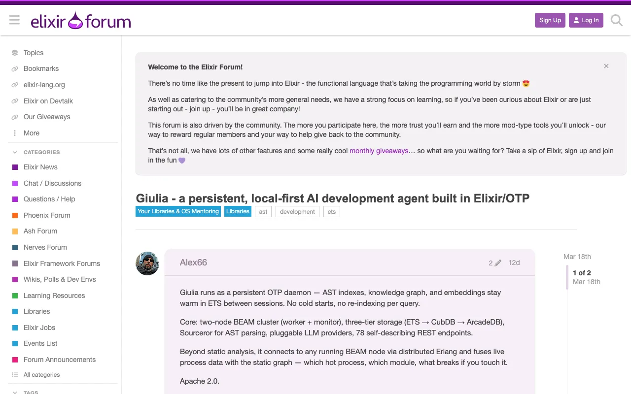 Giulia - a persistent, local-first AI development agent built in Elixir/OTP - Libraries