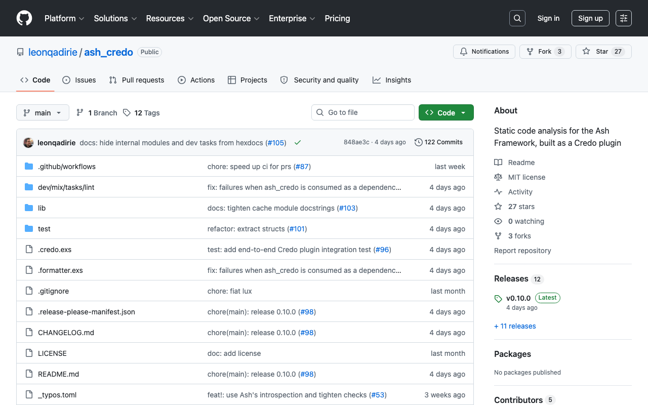 GitHub - leonqadirie/ash_credo: Static code analysis for the Ash Framework, built as a Credo plugin · GitHub