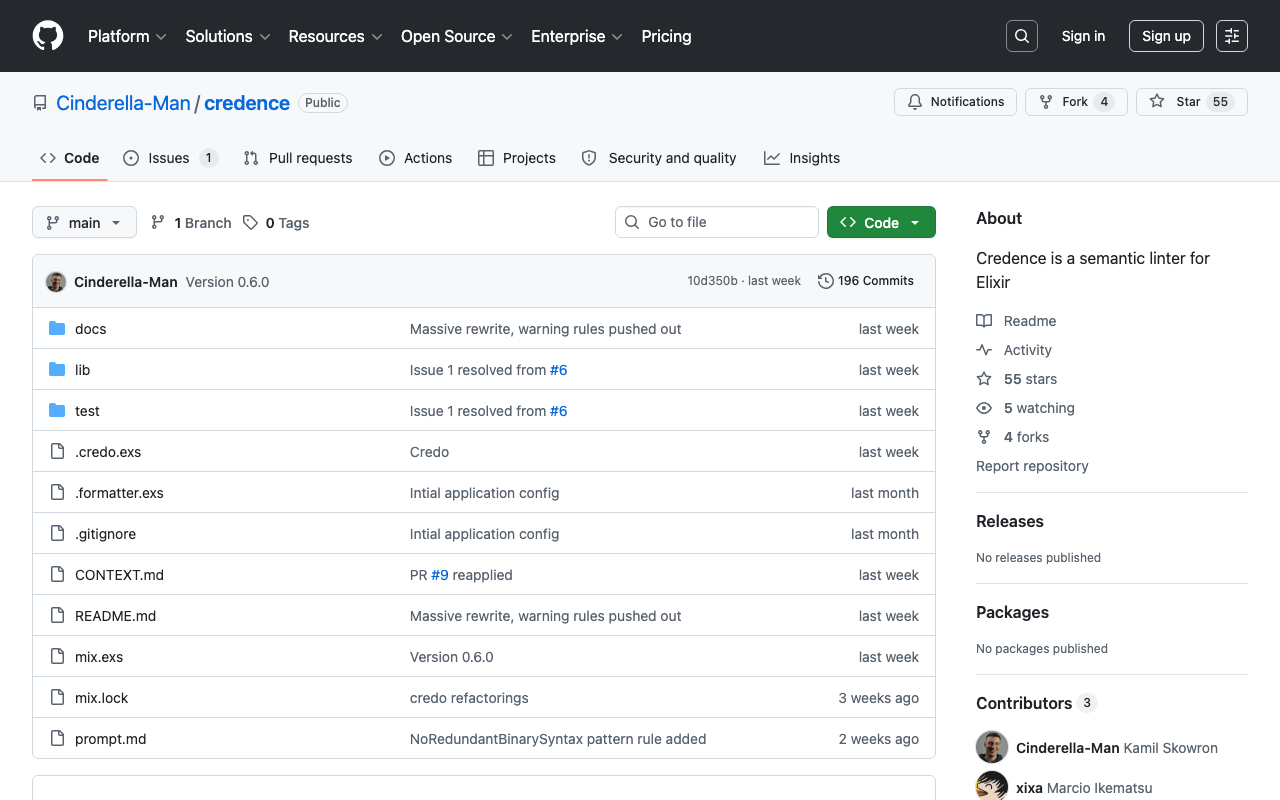 GitHub - Cinderella-Man/credence: Credence is a semantic linter for Elixir · GitHub