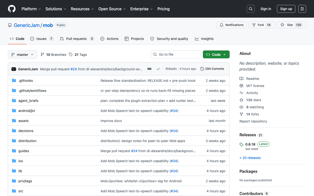 GitHub - GenericJam/mob: BEAM-on-device mobile framework for Elixir · GitHub