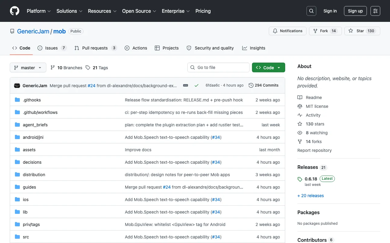 GitHub - GenericJam/mob: BEAM-on-device mobile framework for Elixir · GitHub