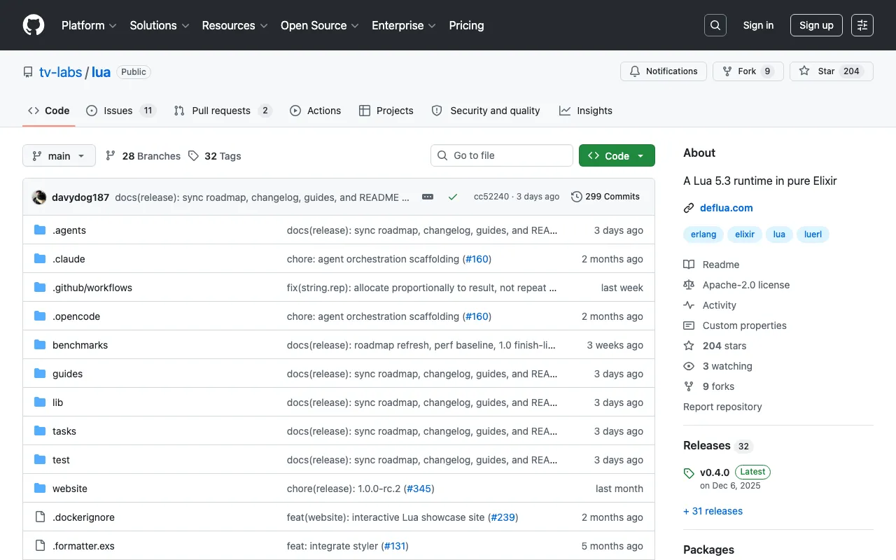 GitHub - tv-labs/lua: A Lua 5.3 runtime in pure Elixir · GitHub