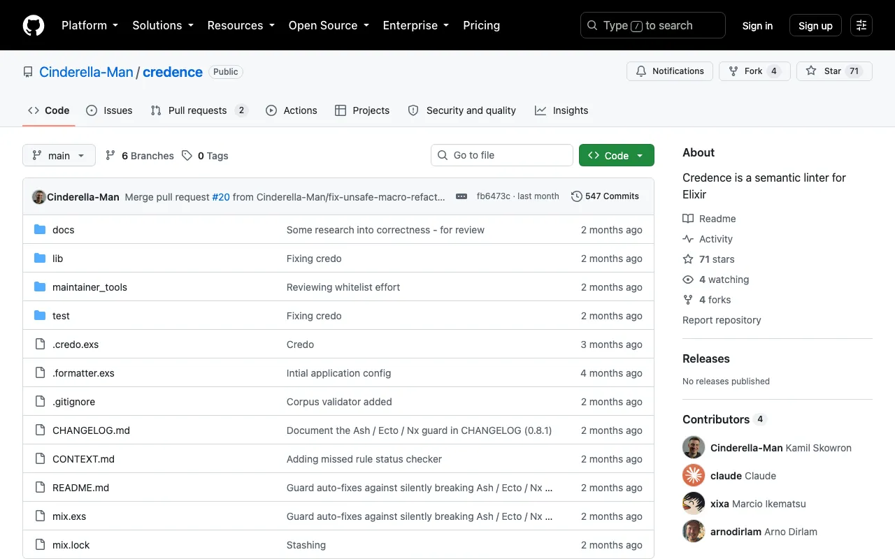 GitHub - Cinderella-Man/credence: Credence is a semantic linter for Elixir · GitHub
