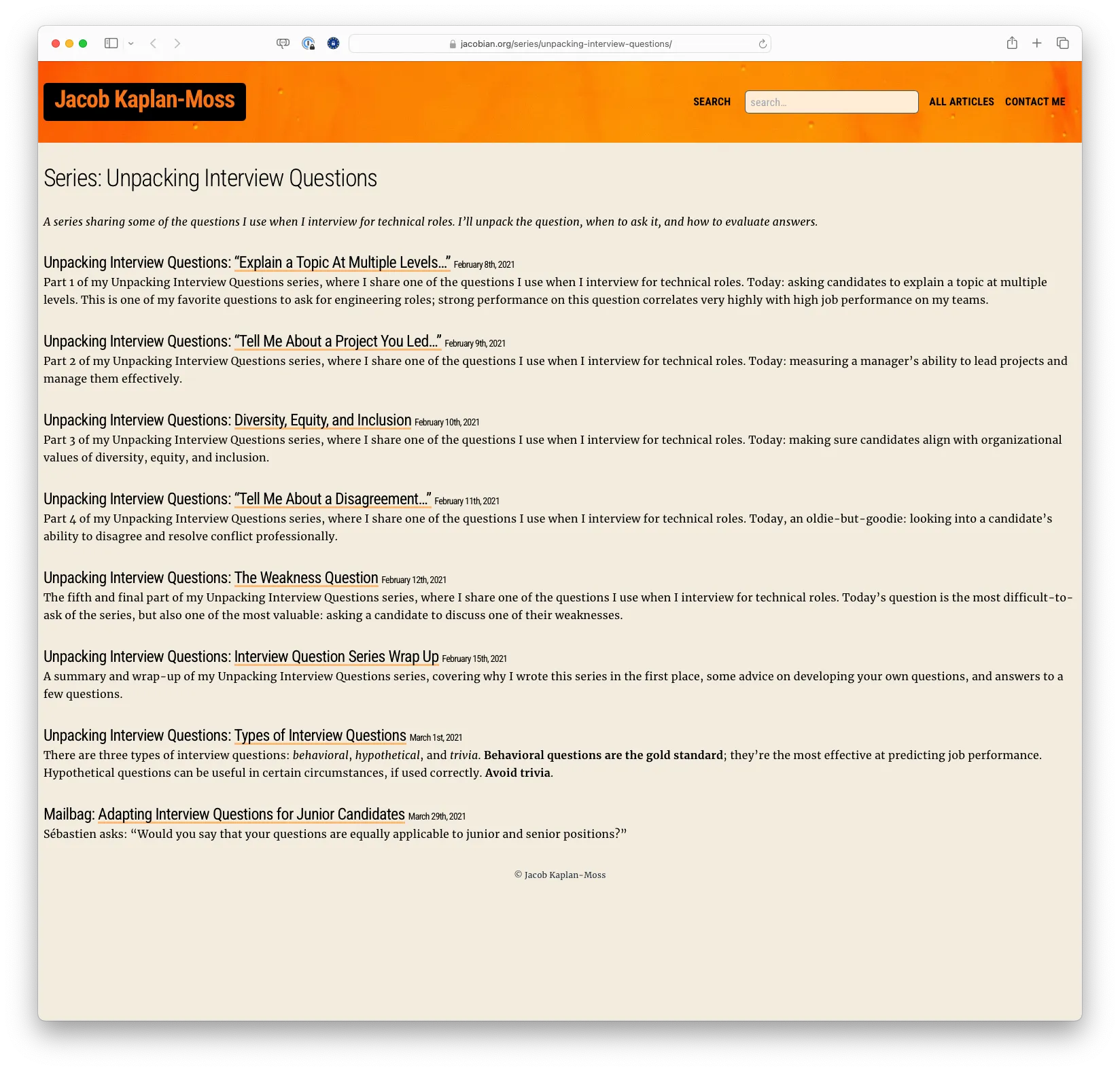 Unpacking Interview Questions by Jacob Kaplan-Moss