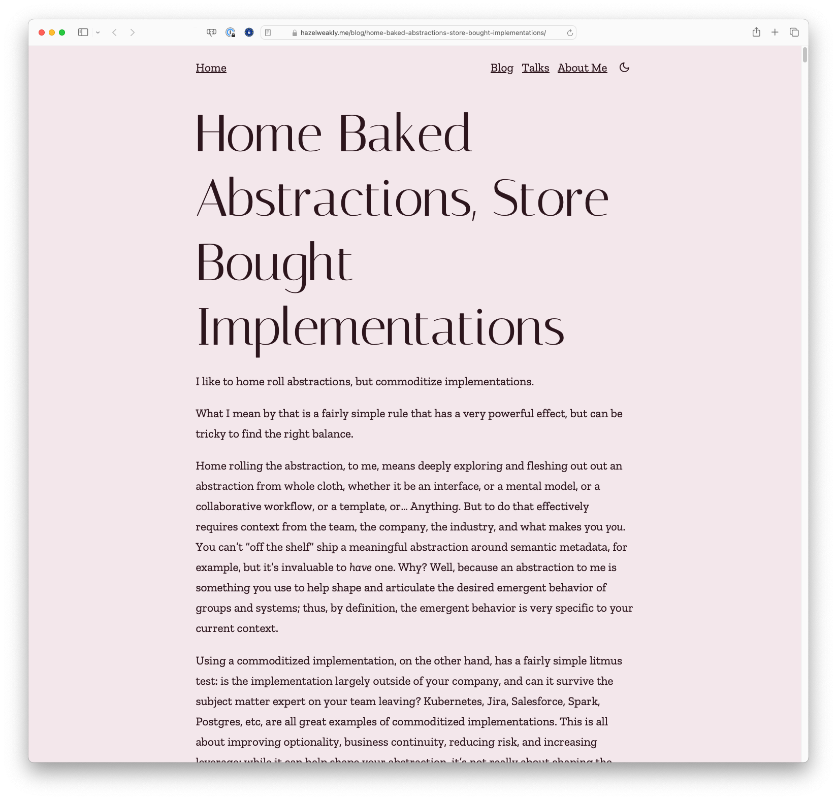 Home Baked Abstractions, Store Bought Implementations