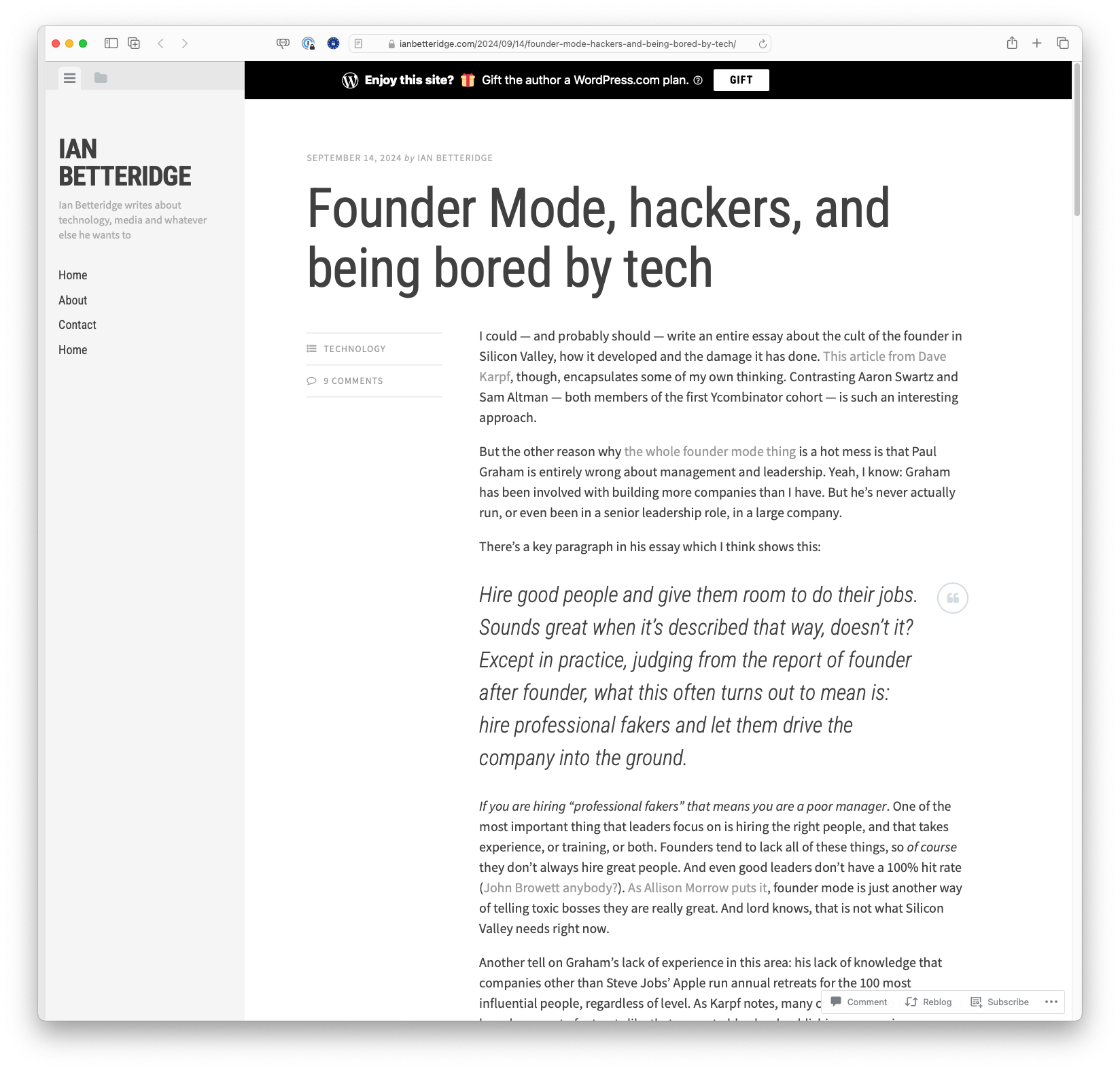 Founder Mode, hackers, and being bored by tech