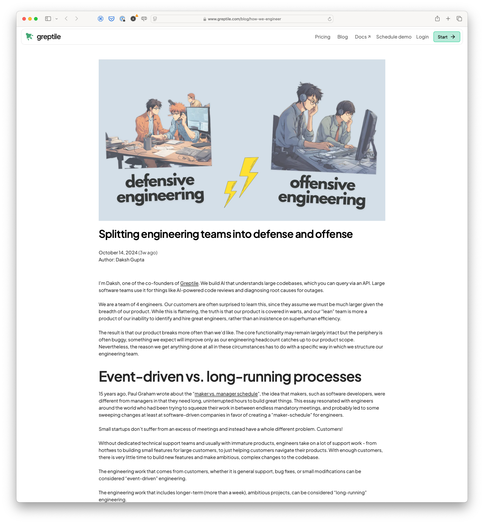 Splitting Engineering Teams into Defense and Offense