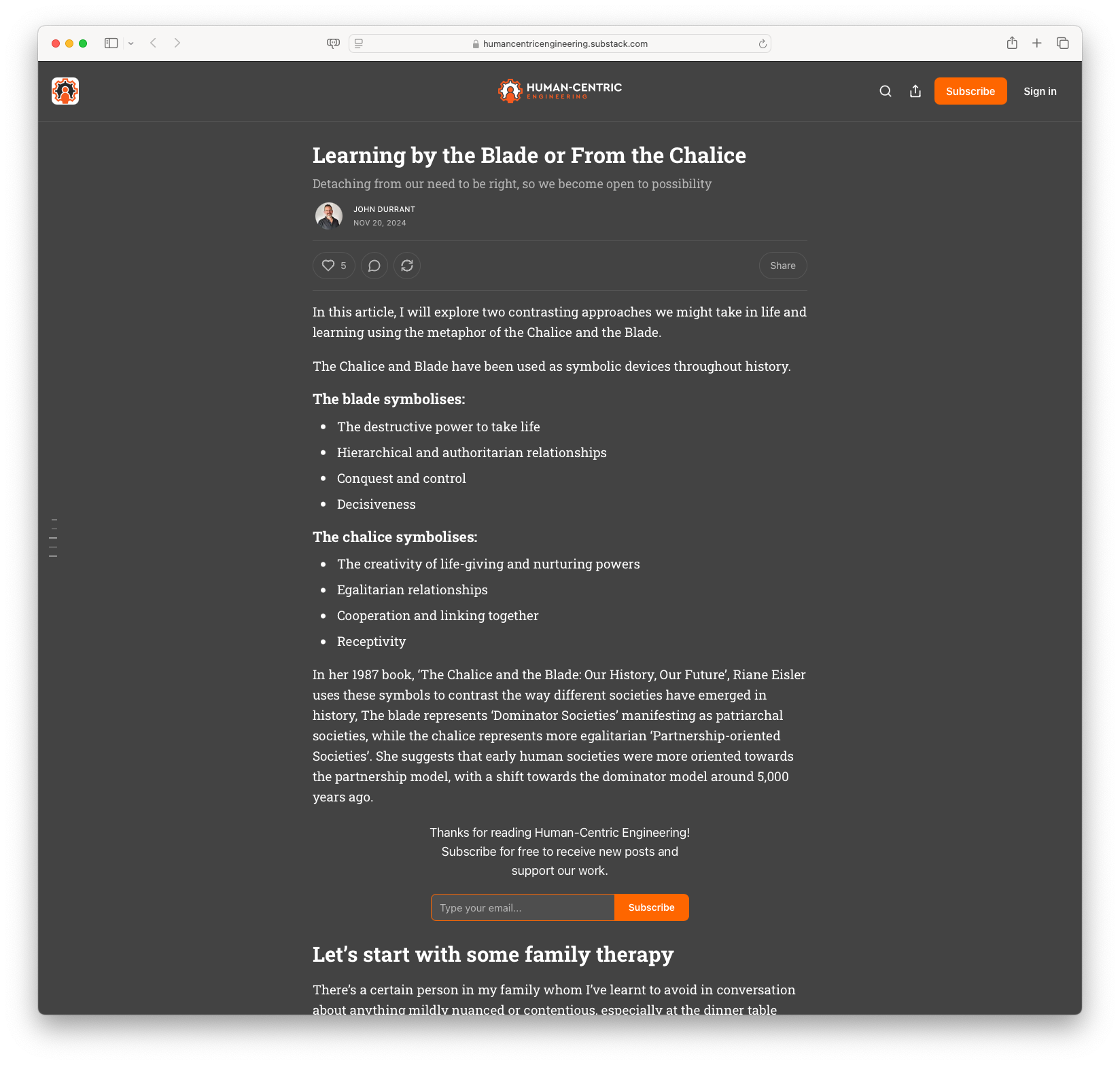 Learning by the Blade or From the Chalice