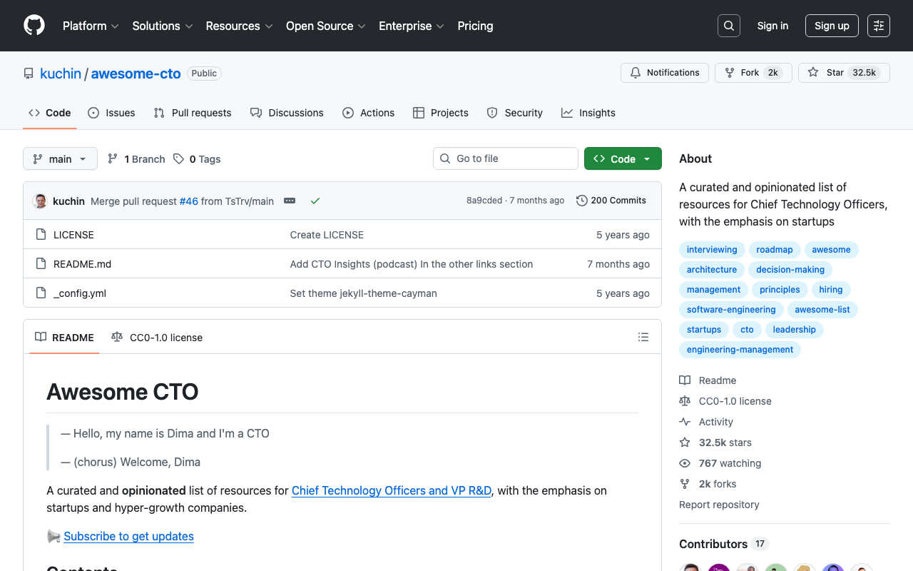 kuchin/awesome-cto: A curated and opinionated list of resources for CTOs