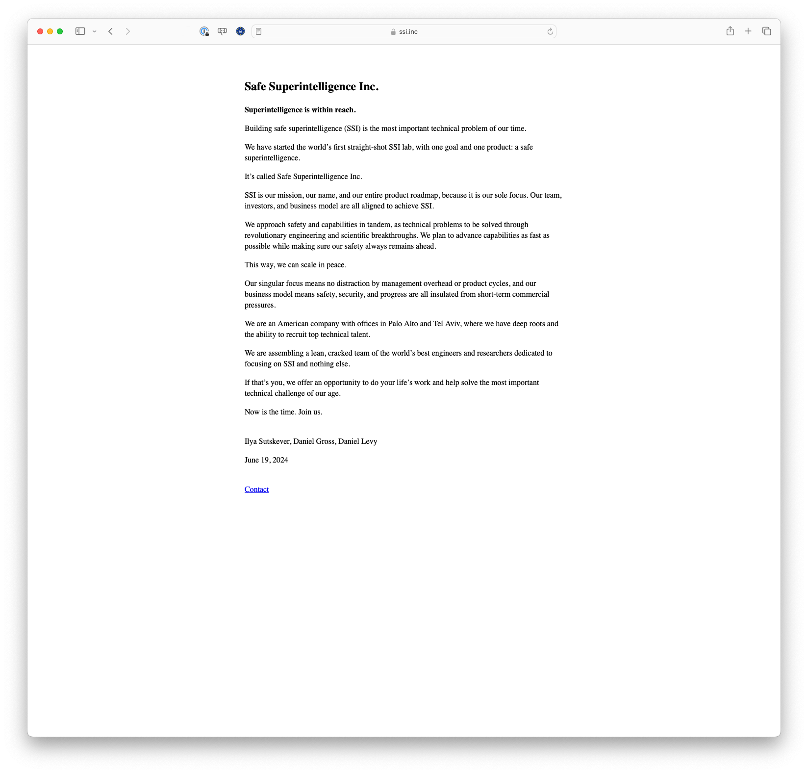 Safe Superintelligence Inc.