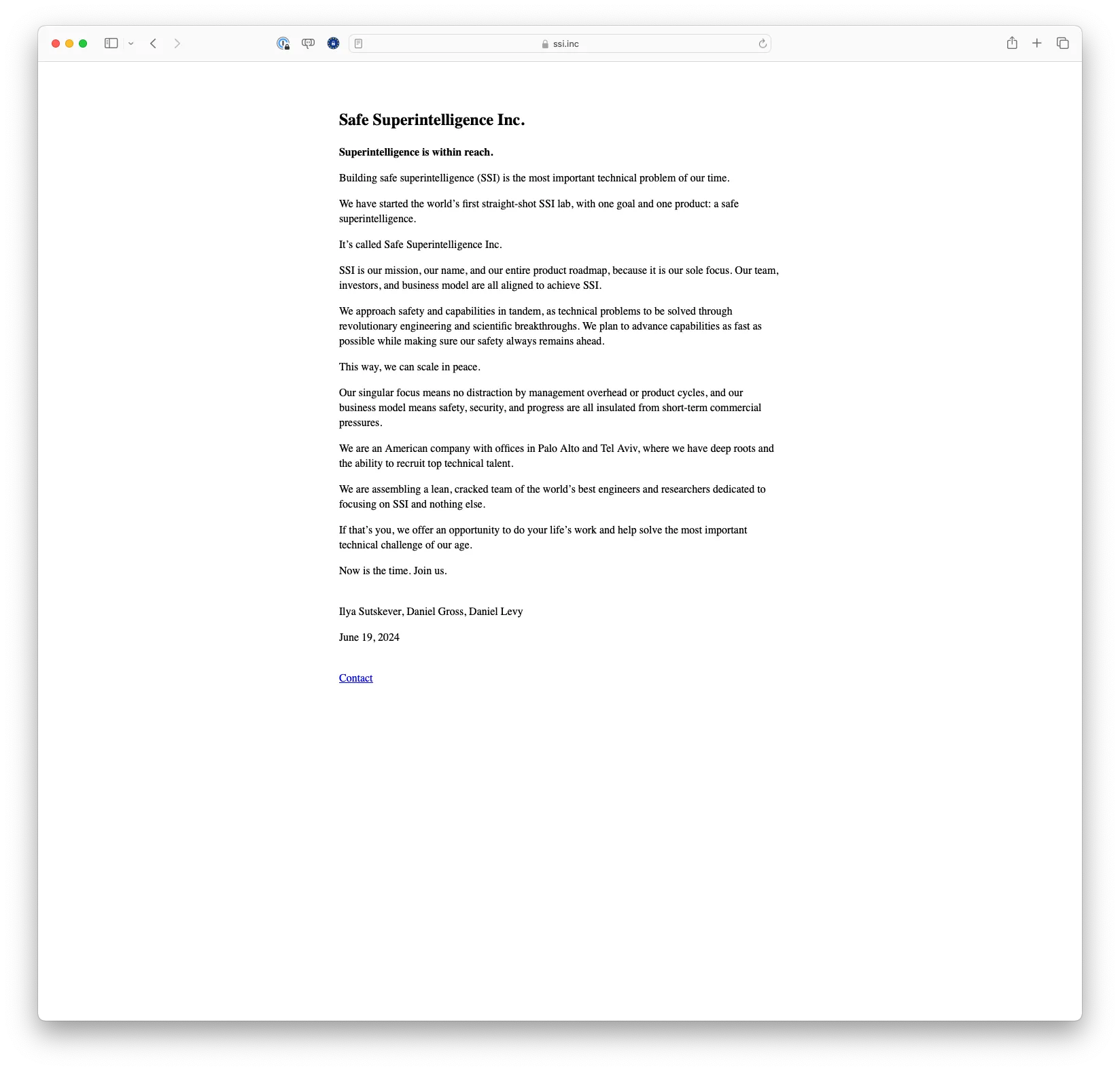Safe Superintelligence Inc.