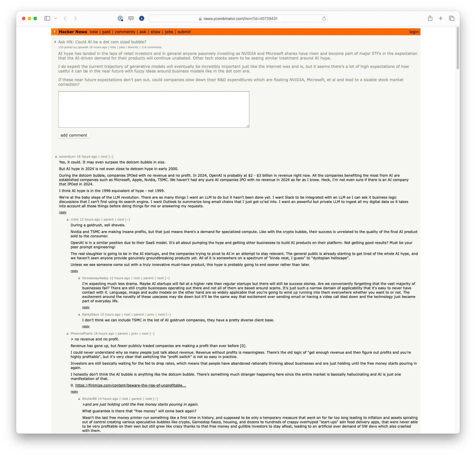 Ask HN: Could AI be a dot com sized bubble?