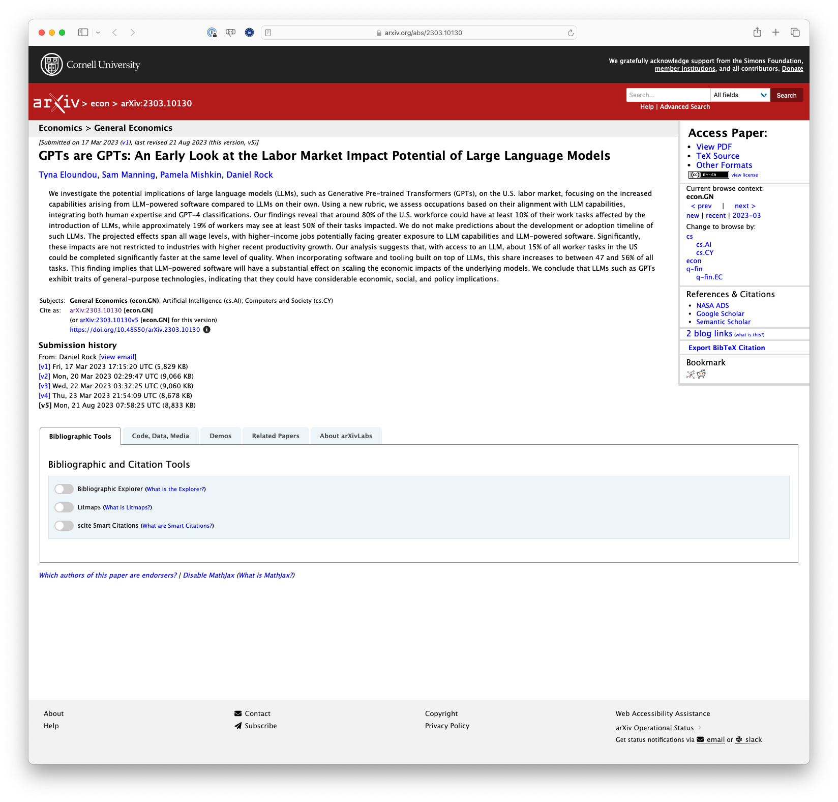 GPTs are GPTs: An Early Look at the Labor Market Impact Potential of Large Language Models