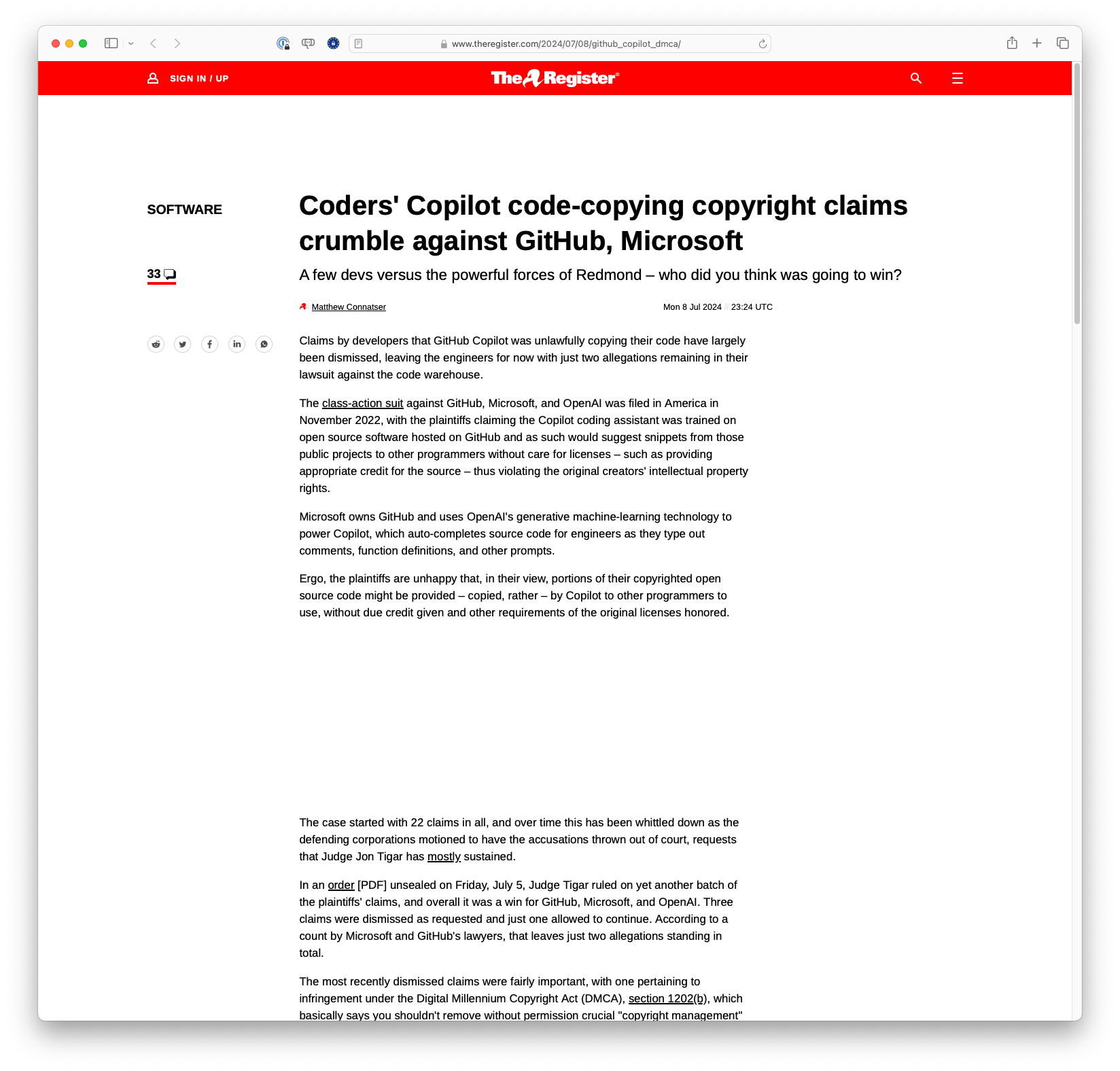 Coders' Copilot code-copying copyright claims crumble against GitHub, Microsoft