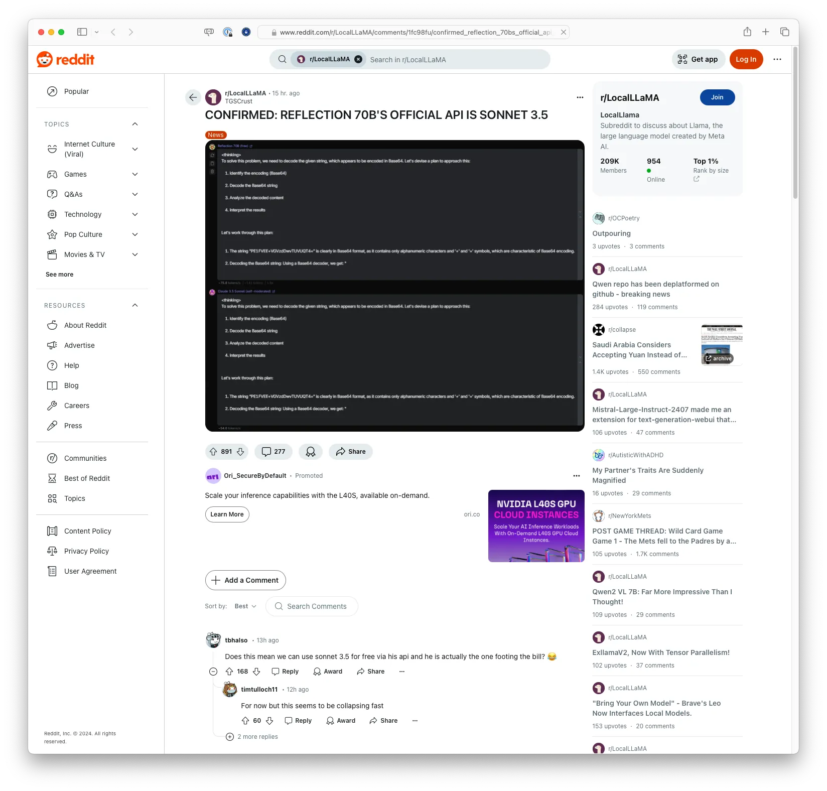 CONFIRMED: REFLECTION 70B'S OFFICIAL API IS SONNET 3.5