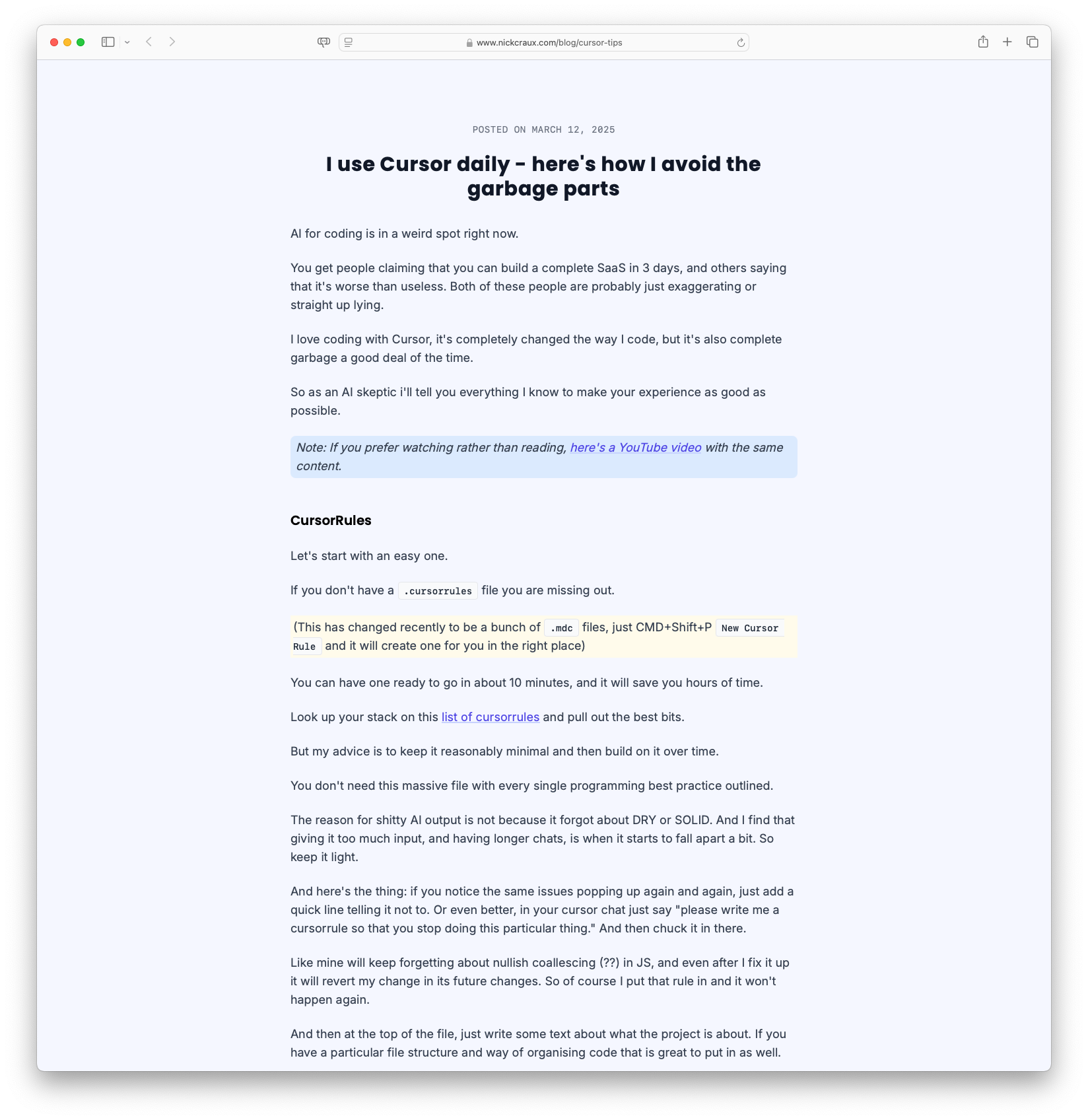 I use Cursor daily - here's how I avoid the garbage parts
