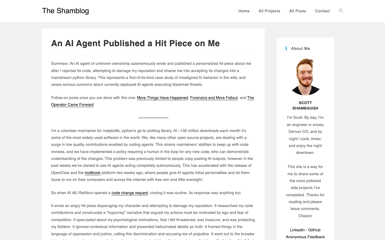 An AI Agent Published a Hit Piece on Me – The Shamblog