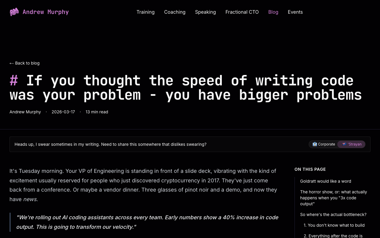 If you thought the speed of writing code was your problem - you have bigger problems | Debugging Leadership