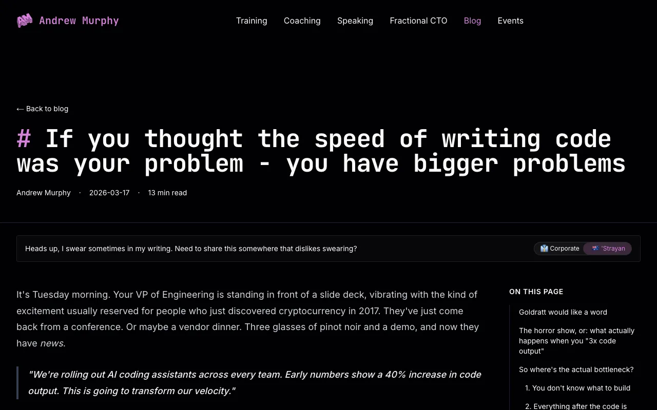 If you thought the speed of writing code was your problem - you have bigger problems | Debugging Leadership