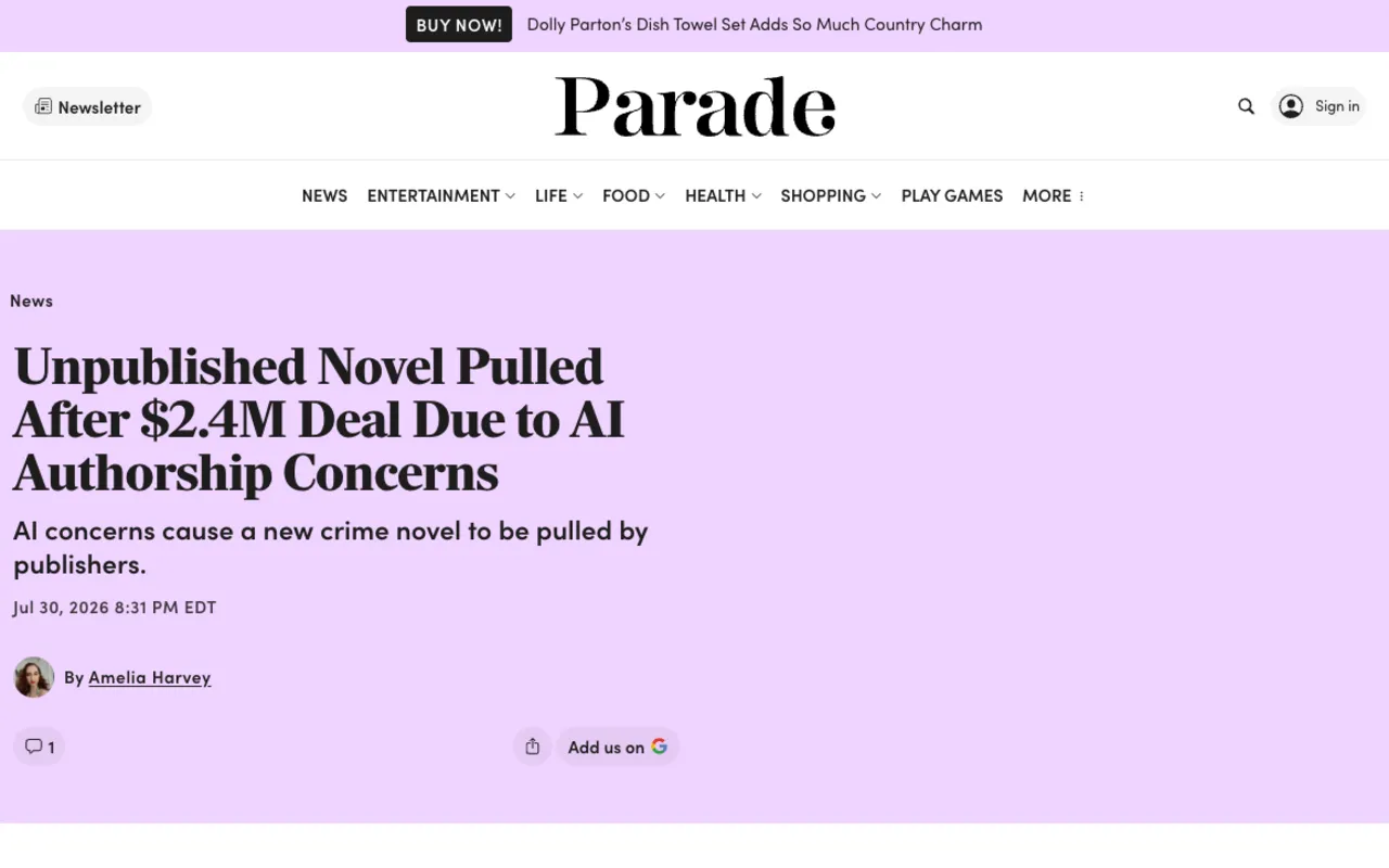 Unpublished Novel Pulled After $2.4M Deal Due to AI Authorship Concerns