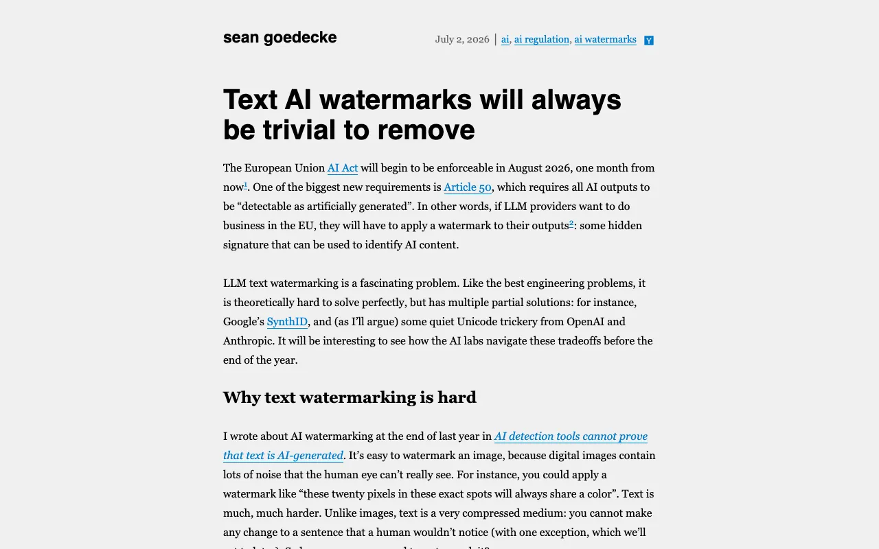 Text AI watermarks will always be trivial to remove