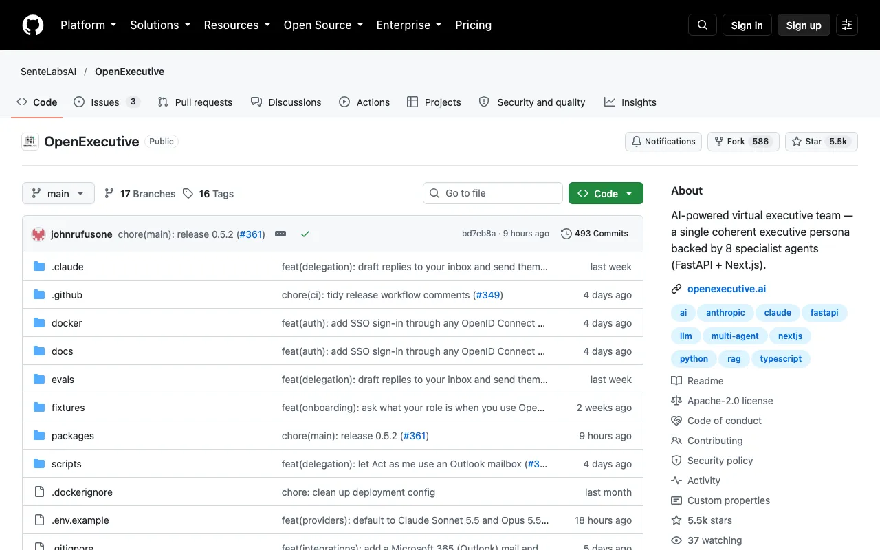 SenteLabsAI/OpenExecutive: AI-powered virtual executive team — a single coherent executive persona backed by 8 specialist agents (FastAPI + Next.js).