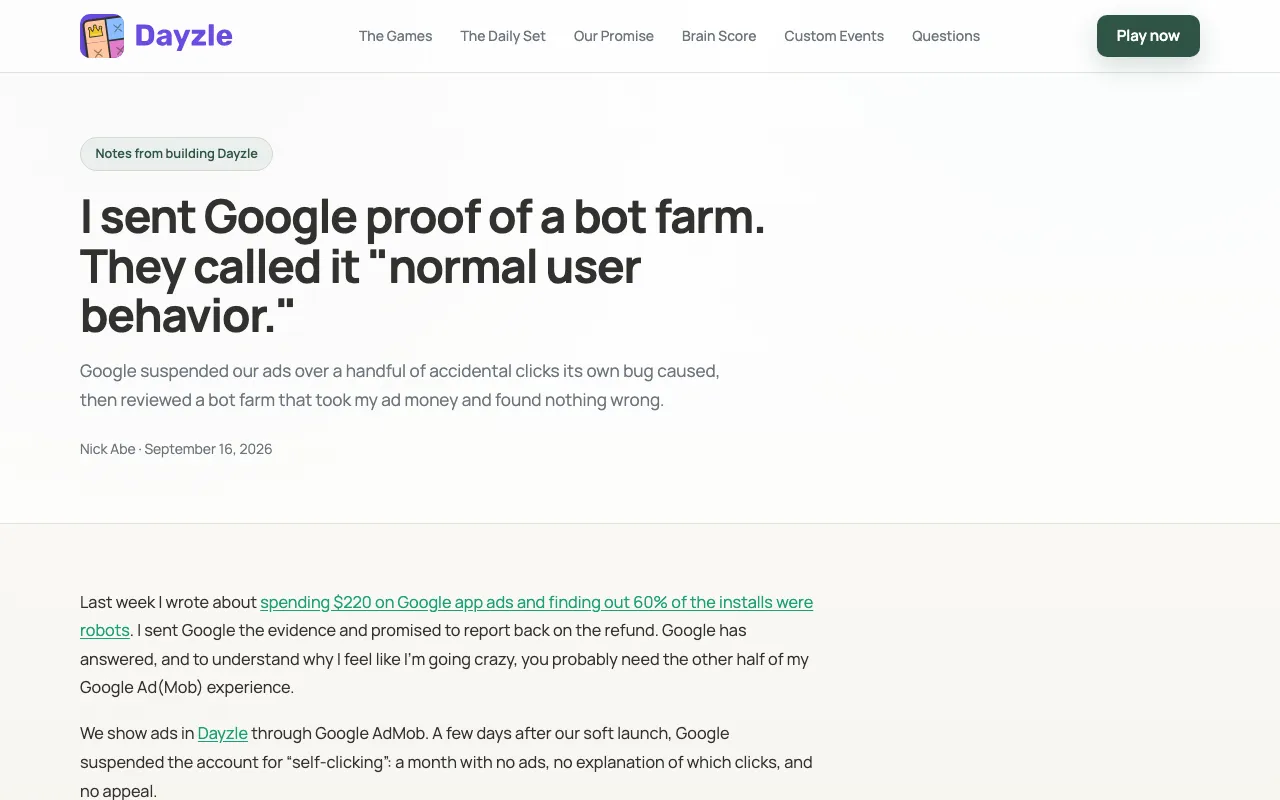 I sent Google proof of a bot farm. They called it 