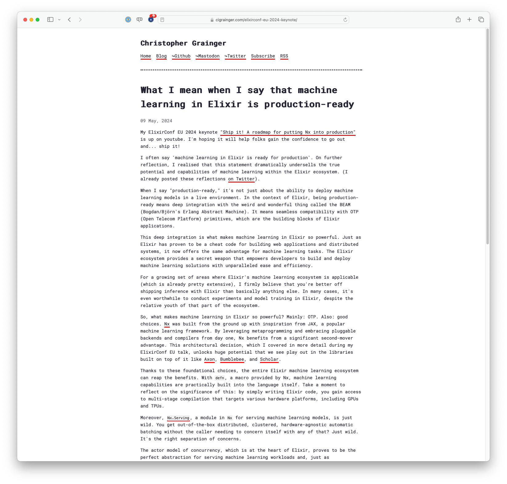 What I mean when I say that machine learning in Elixir is production-ready (cigrainger.com)