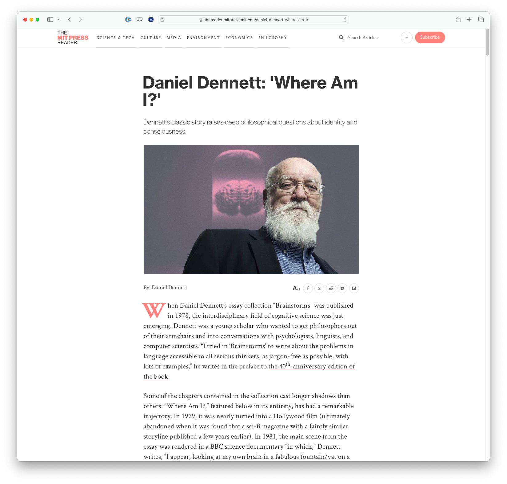 Daniel Dennett 'Where Am I?' (thereader.mitpress.mit.edu)