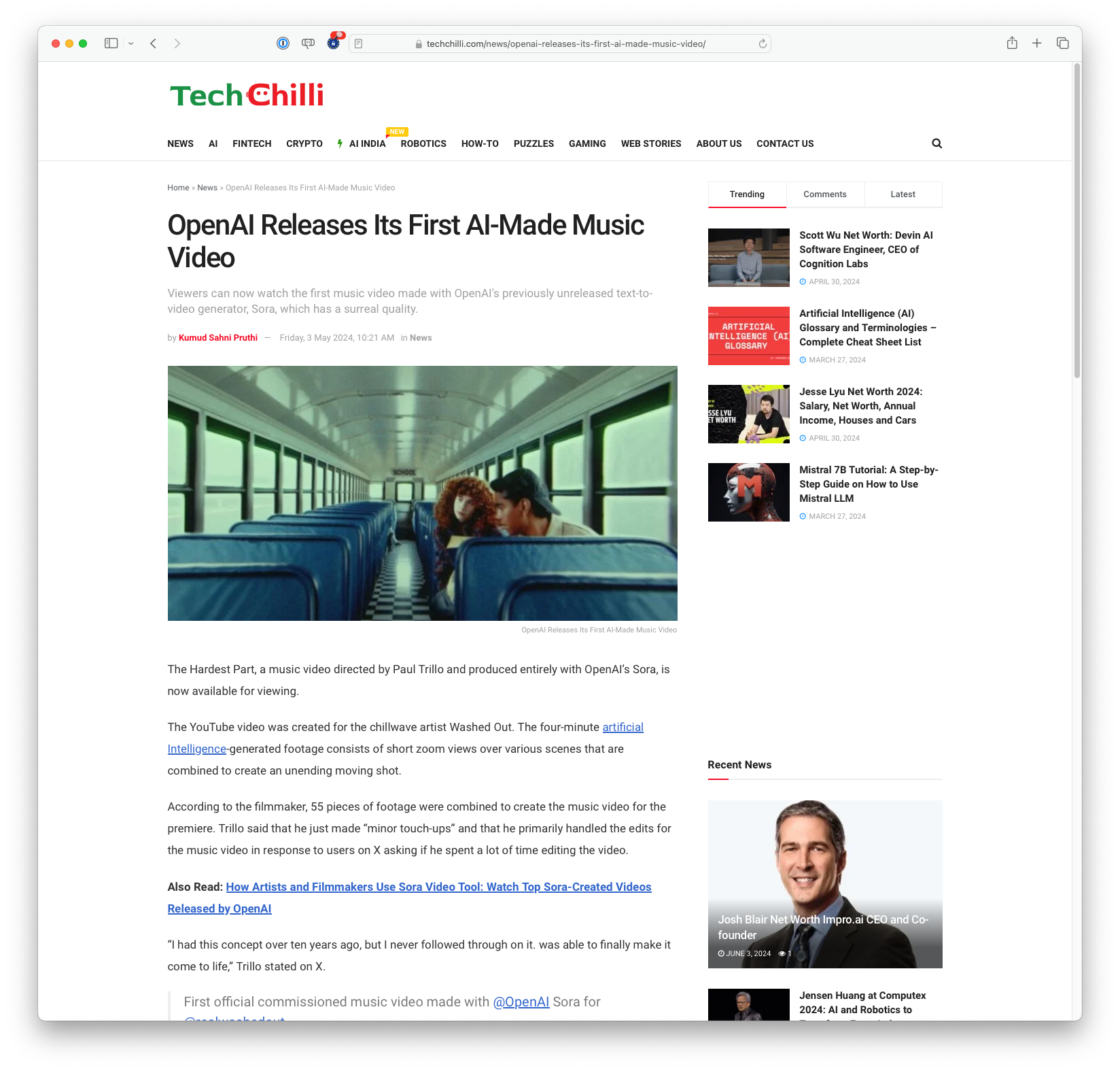 OpenAI Releases Its First AI-Made Music Video (techchilli.com)