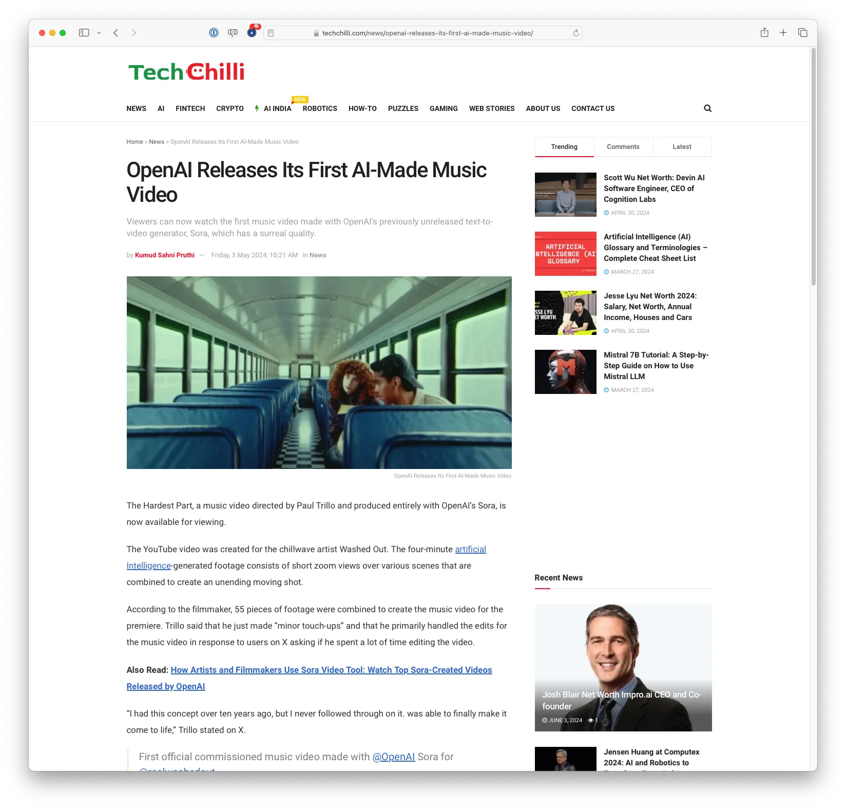 OpenAI Releases Its First AI-Made Music Video (techchilli.com)