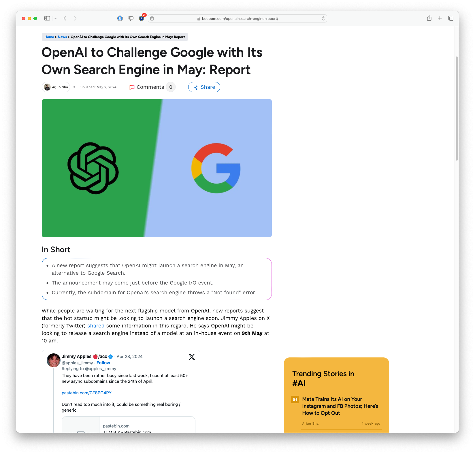 OpenAI to Challenge Google with Its Own Search Engine in May (beebom.com)
