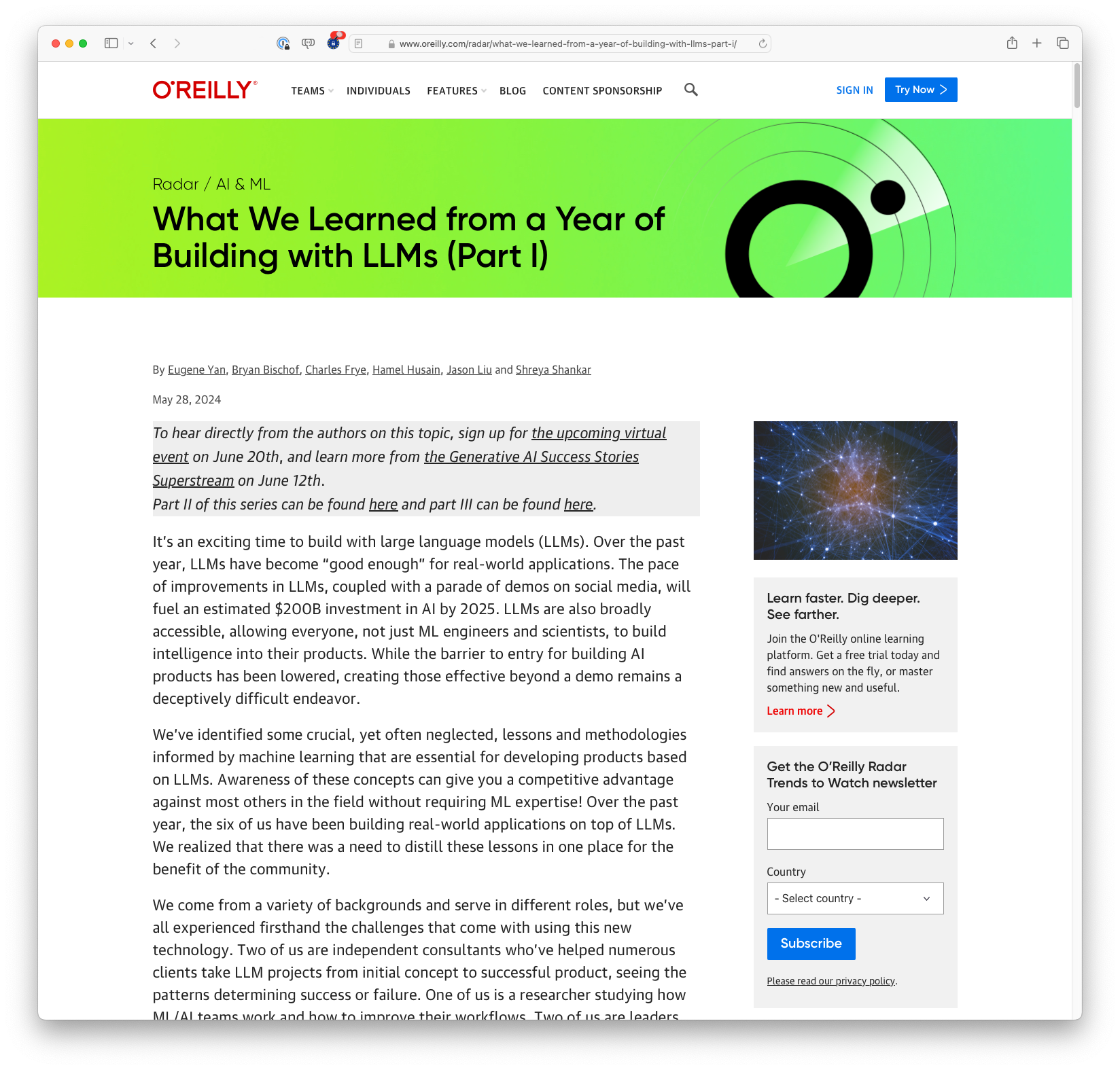 What We Learned from a Year of Building with LLMs (Part I) (oreilly.com)