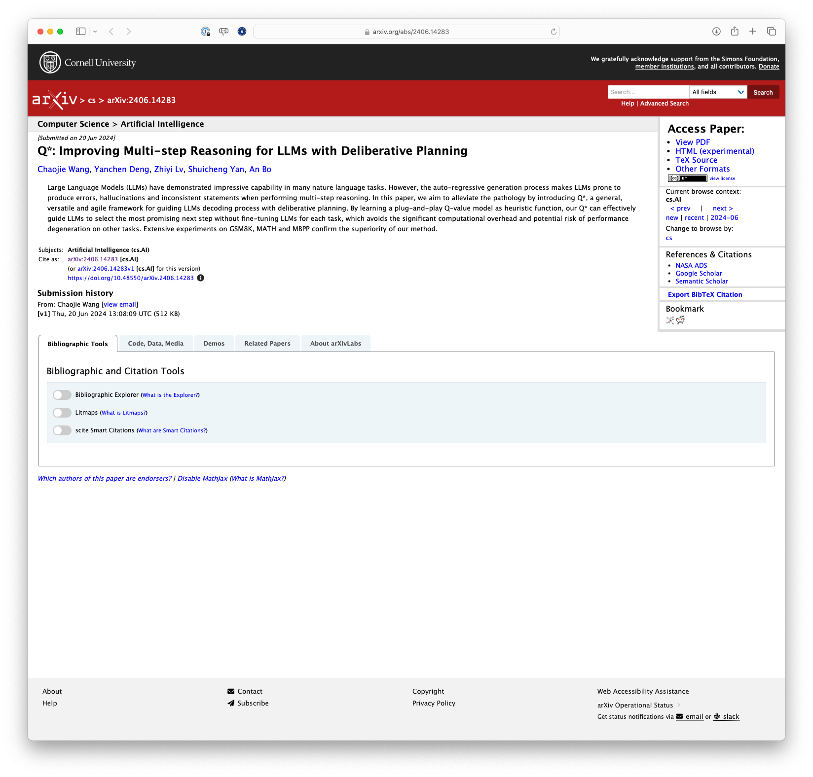 Q*: Improving Multi-step Reasoning for LLMs with Deliberative Planning
