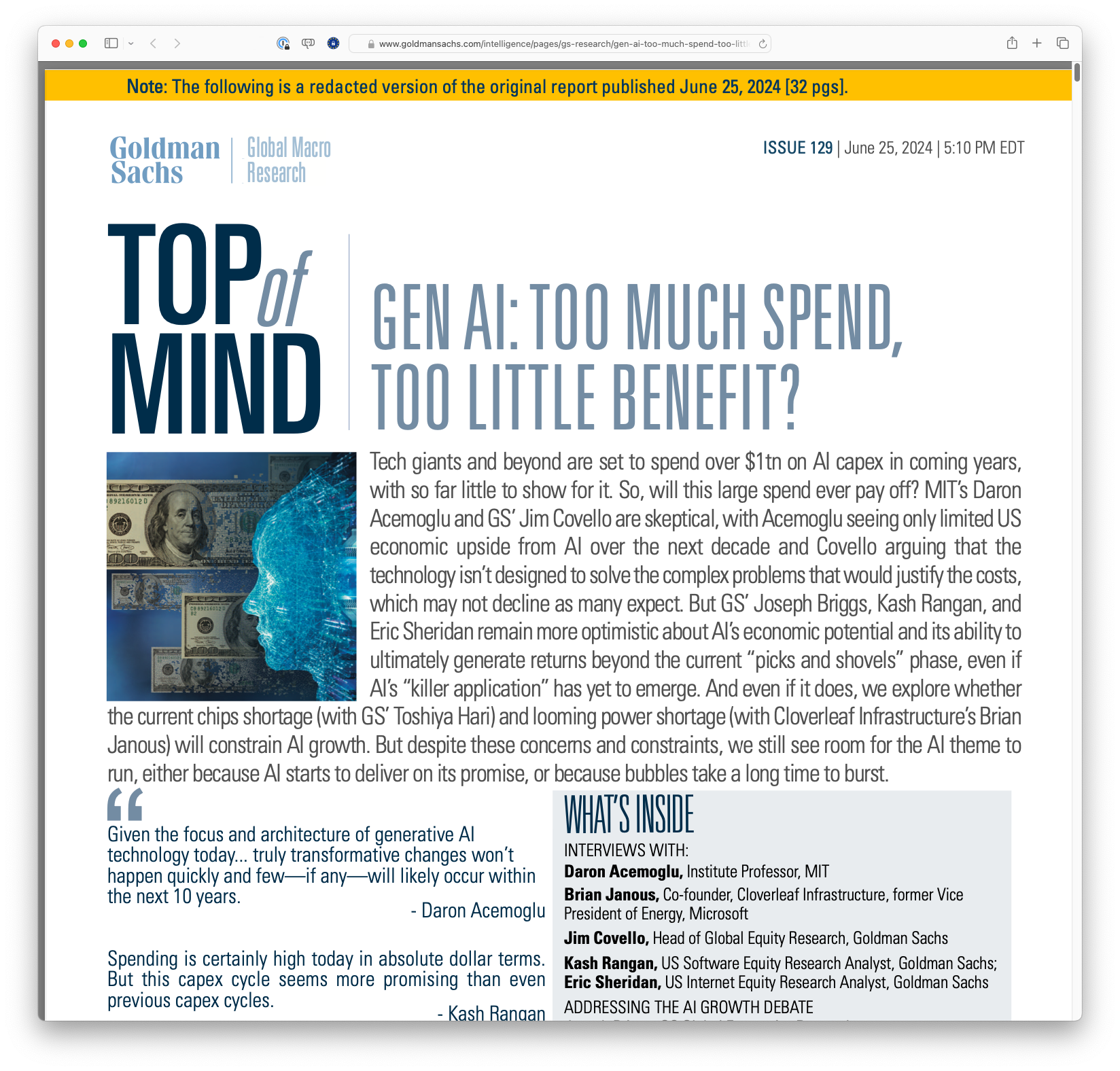 Gen AI: too much spend, too little benefit?