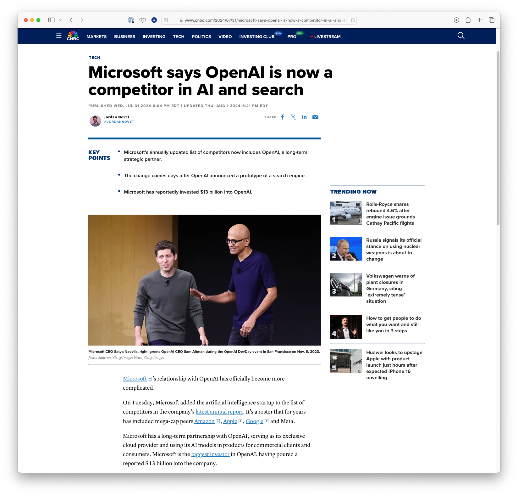 Microsoft says OpenAI is now a competitor in AI and search