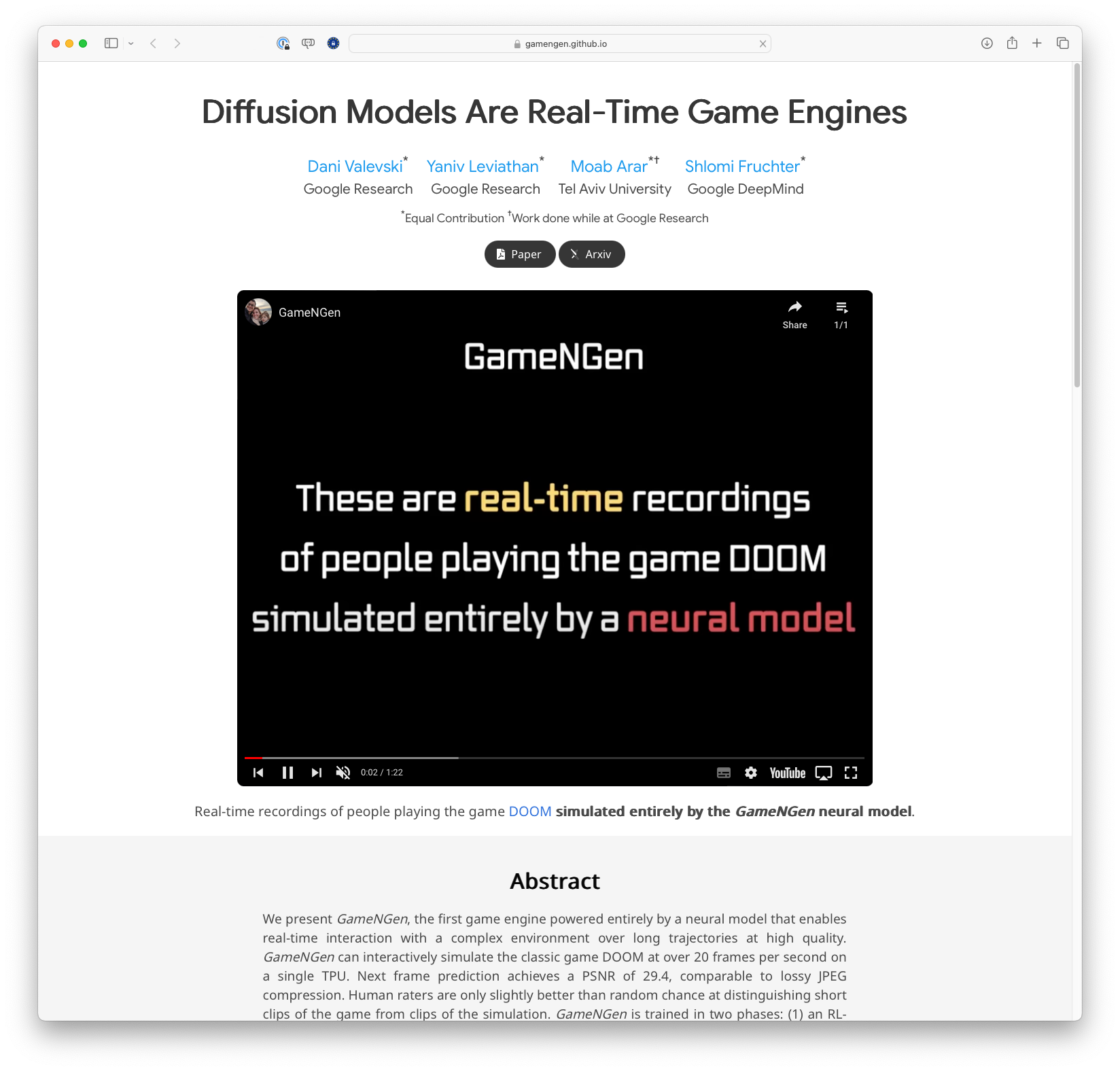 Diffusion Models Are Real-Time Game Engines