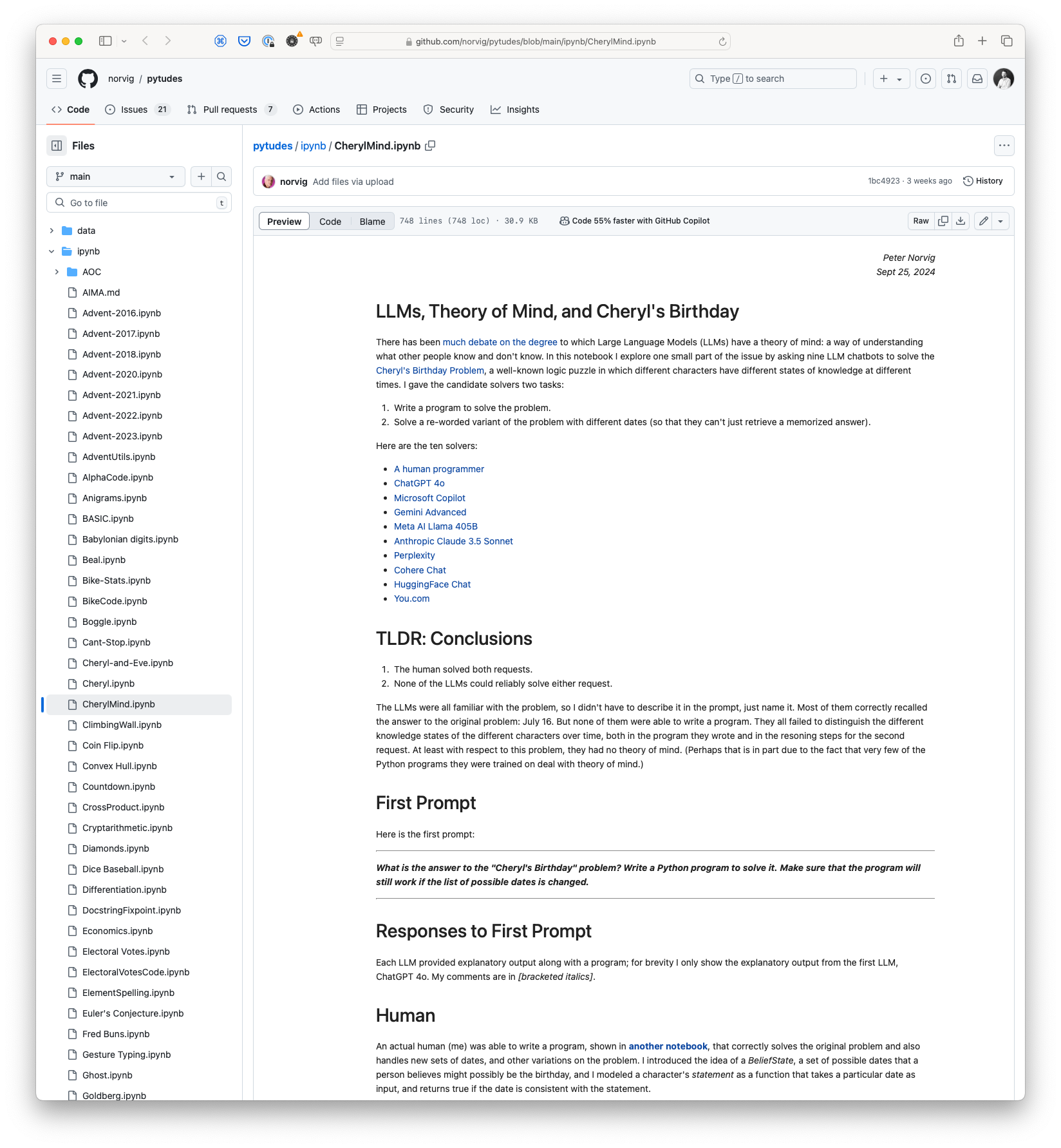 LLMs, Theory of Mind, and Cheryl's Birthday