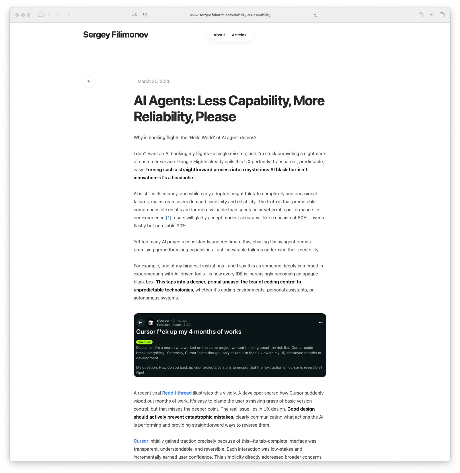 AI Agents: Less Capability, More Reliability, Please